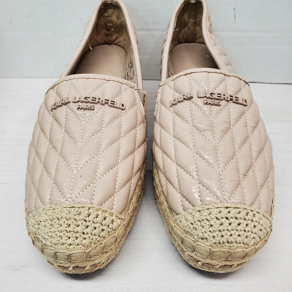 Karl Lagerfeld Paris Quilted Patent Espadrille‎ Flats Slip On Shoes Women 11M